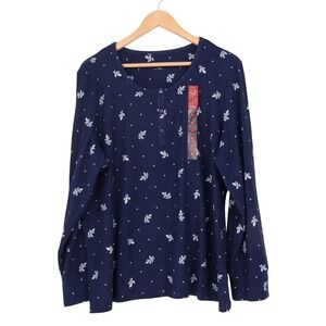 Charter Club Intimates 2-PC Pajamas Set Women XL Blue Floral Stretch Henley Neck